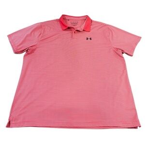Under Armour Men's Short Sleeve Polo Shirt XXL Pink‎ and White Stripes Loose Fit